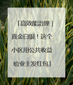 高效能治理｜真金白银！这个小区用公共收益给业主发红包
